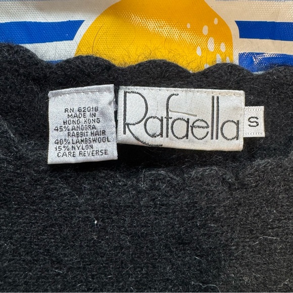 Vintage Rafaella Black Angora Wool Blend Sweater Scallop Neck SMALL Hong Kong - Picture 2 of 9